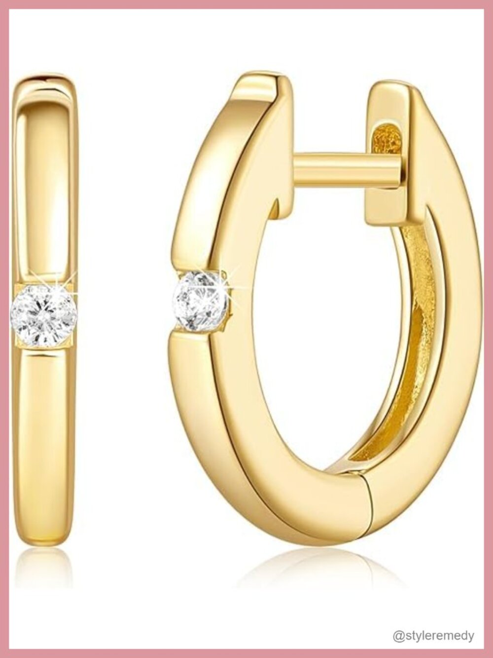 14K Gold Plated Hoop Earrings Cubic Zirconia Huggie 12.7mm